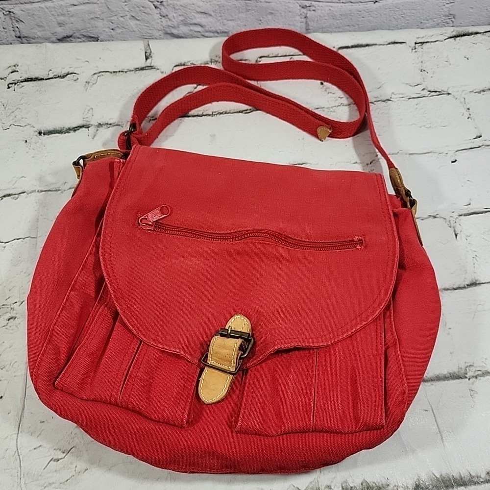 Vintage‎ Amanda Smith Purse Red Canvas Crossbody Bag Nylon Lining Satchel